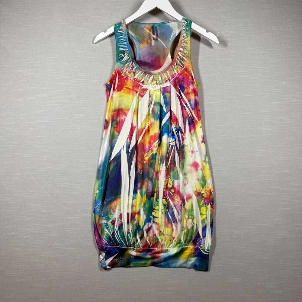 juju & b Tank Dress Women M Colorful Tie-Dye Floral Abstract Sleeveless